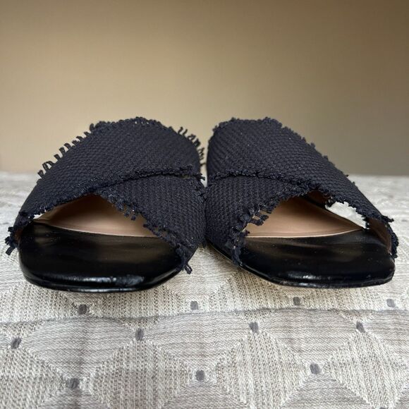 Halston Heritage Estella Black Canvas Sandal Women’s US 6 M Frayed Edge Low Heel - Picture 10 of 16